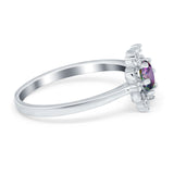 Halo Floral Engagement Ring Round Simulated Cubic Zirconia 925 Sterling Silver