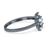 Halo Floral Engagement Ring Round Simulated Cubic Zirconia 925 Sterling Silver
