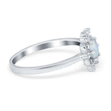 Halo Floral Engagement Ring Round Simulated Cubic Zirconia 925 Sterling Silver