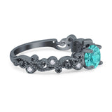 Filigree Art Deco Wedding Ring Round Simulated Cubic Zirconia 925 Sterling Silver