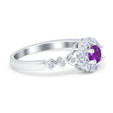 Vintage Style Engagement Ring Round Simulated Cubic Zirconia 925 Sterling Silver