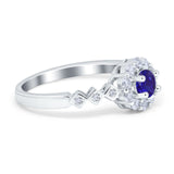 Vintage Style Engagement Ring Round Simulated Cubic Zirconia 925 Sterling Silver