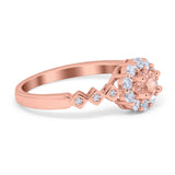 Vintage Style Engagement Ring Round Simulated Cubic Zirconia 925 Sterling Silver