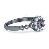 Vintage Style Engagement Ring Round Simulated Cubic Zirconia 925 Sterling Silver