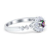 Vintage Style Engagement Ring Round Simulated Cubic Zirconia 925 Sterling Silver