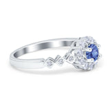 Vintage Style Engagement Ring Round Simulated Cubic Zirconia 925 Sterling Silver