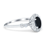 Art Deco Engagement Ring Oval Simulated Cubic Zirconia 925 Sterling Silver
