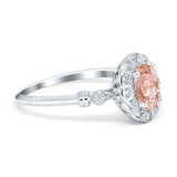 Art Deco Engagement Ring Oval Simulated Cubic Zirconia 925 Sterling Silver