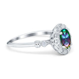 Art Deco Engagement Ring Oval Simulated Cubic Zirconia 925 Sterling Silver