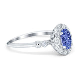 Art Deco Engagement Ring Oval Simulated Cubic Zirconia 925 Sterling Silver
