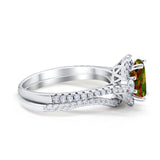 Oval Two Piece Halo Round Simulated Cubic Zirconia Ring 925 Sterling Silver