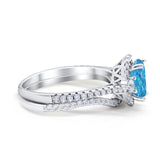 Oval Two Piece Halo Round Simulated Cubic Zirconia Ring 925 Sterling Silver