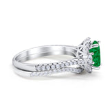 Oval Two Piece Halo Round Simulated Cubic Zirconia Ring 925 Sterling Silver