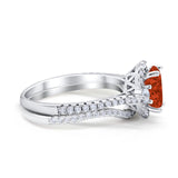 Oval Two Piece Halo Round Simulated Cubic Zirconia Ring 925 Sterling Silver
