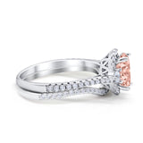 Oval Two Piece Halo Round Simulated Cubic Zirconia Ring 925 Sterling Silver