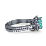 Oval Two Piece Halo Round Simulated Cubic Zirconia Ring 925 Sterling Silver