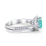 Oval Two Piece Halo Round Simulated Cubic Zirconia Ring 925 Sterling Silver