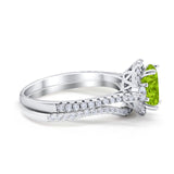 Oval Two Piece Halo Round Simulated Cubic Zirconia Ring 925 Sterling Silver