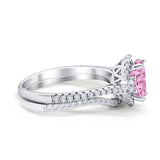 Oval Two Piece Halo Round Simulated Cubic Zirconia Ring 925 Sterling Silver