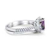 Oval Two Piece Halo Round Simulated Cubic Zirconia Ring 925 Sterling Silver
