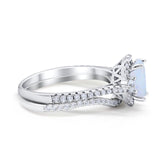 Oval Two Piece Halo Round Simulated Cubic Zirconia Ring 925 Sterling Silver