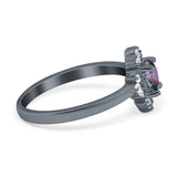 Art Deco Halo Engagement Ring Round Simulated Cubic Zirconia 925 Sterling Silver