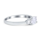 Three Stone Oval Engagement Ring Simulated Cubic Zirconia 925 Sterling Silver
