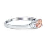 Three Stone Oval Engagement Ring Simulated Cubic Zirconia 925 Sterling Silver