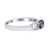 Three Stone Oval Engagement Ring Simulated Cubic Zirconia 925 Sterling Silver