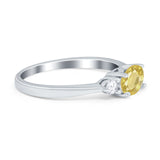 Three Stone Oval Engagement Ring Simulated Cubic Zirconia 925 Sterling Silver