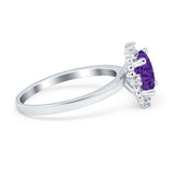 Halo Style Oval Engagement Ring Simulated Cubic Zirconia 925 Sterling Silver