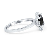Halo Style Oval Engagement Ring Simulated Cubic Zirconia 925 Sterling Silver