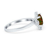 Halo Style Oval Engagement Ring Simulated Cubic Zirconia 925 Sterling Silver