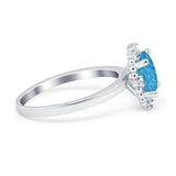Halo Style Oval Engagement Ring Simulated Cubic Zirconia 925 Sterling Silver