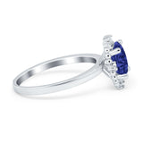 Halo Style Oval Engagement Ring Simulated Cubic Zirconia 925 Sterling Silver