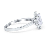 Halo Style Oval Engagement Ring Simulated Cubic Zirconia 925 Sterling Silver