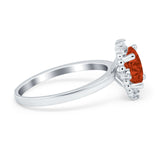Halo Style Oval Engagement Ring Simulated Cubic Zirconia 925 Sterling Silver