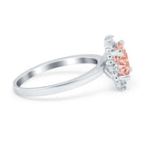 Halo Style Oval Engagement Ring Simulated Cubic Zirconia 925 Sterling Silver