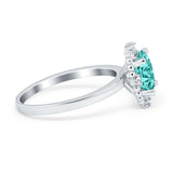 Halo Style Oval Engagement Ring Simulated Cubic Zirconia 925 Sterling Silver