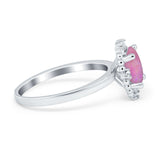 Halo Style Oval Engagement Ring Simulated Cubic Zirconia 925 Sterling Silver
