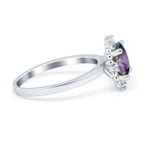 Halo Style Oval Engagement Ring Simulated Cubic Zirconia 925 Sterling Silver