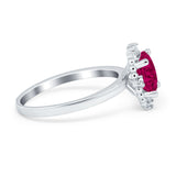Halo Style Oval Engagement Ring Simulated Cubic Zirconia 925 Sterling Silver