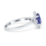 Halo Style Oval Engagement Ring Simulated Cubic Zirconia 925 Sterling Silver