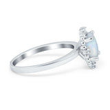Halo Style Oval Engagement Ring Simulated Cubic Zirconia 925 Sterling Silver