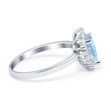 Halo Teardrop Pear Wedding Ring Simulated Cubic Zirconia 925 Sterling Silver