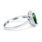Halo Teardrop Pear Wedding Ring Simulated Cubic Zirconia 925 Sterling Silver