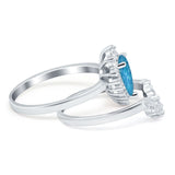 Teardrop Two Piece Art Deco Simulated CZ Wedding Ring 925 Sterling Silver