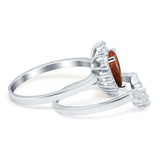 Teardrop Two Piece Art Deco Simulated CZ Wedding Ring 925 Sterling Silver