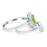 Teardrop Two Piece Art Deco Simulated CZ Wedding Ring 925 Sterling Silver