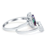 Teardrop Two Piece Art Deco Simulated CZ Wedding Ring 925 Sterling Silver